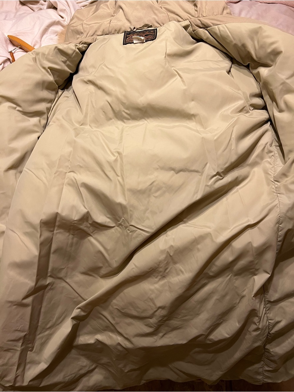 EDDIE BAUER Goose Down Long Trench Puff Jacket Removable Fox Fur Trim Size M-L - Picture 6 of 14